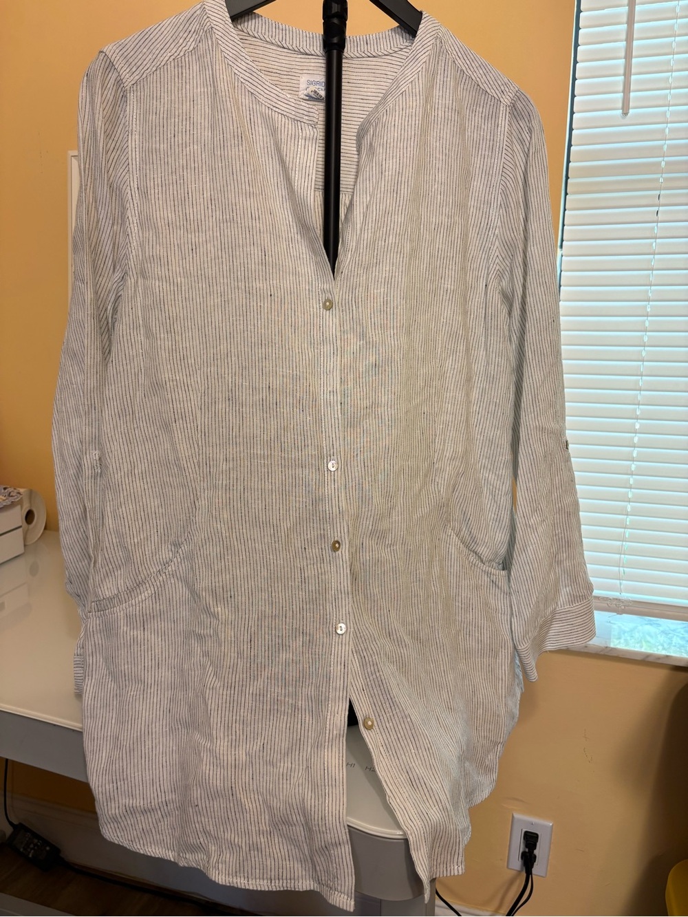 Sigrid Olsen Light Blue and White Striped Button-Down Shirt